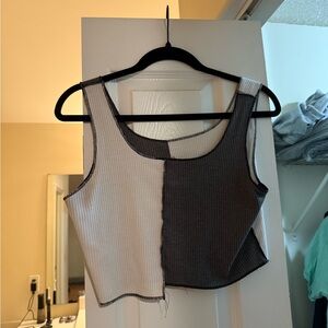 SHEIN Two-Tone Ribbed Crop Tank Top - White & Charcoal